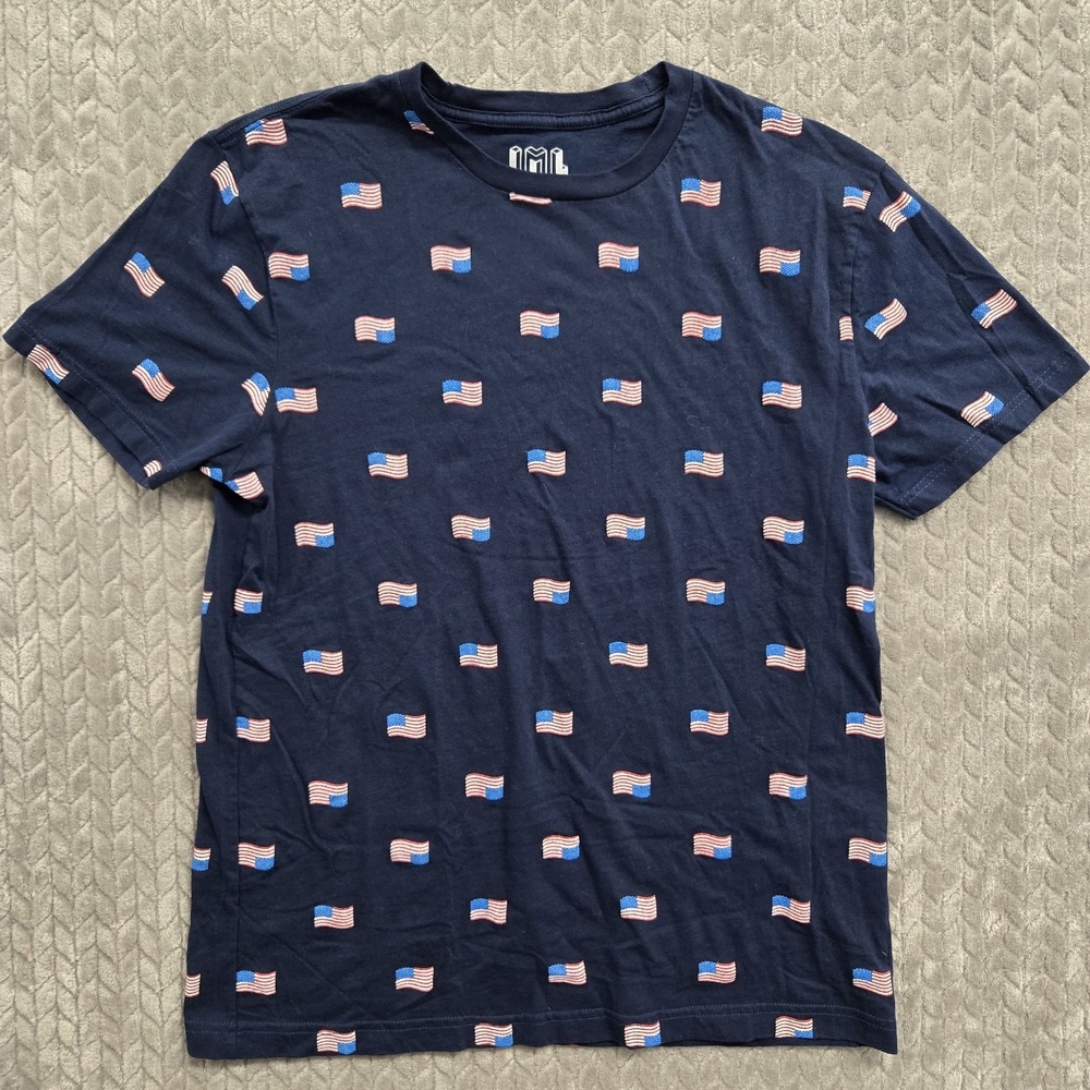 IML Issac Morris T-shirt USA Flag July 4th Size Large Navy Blue Patriotic Vet